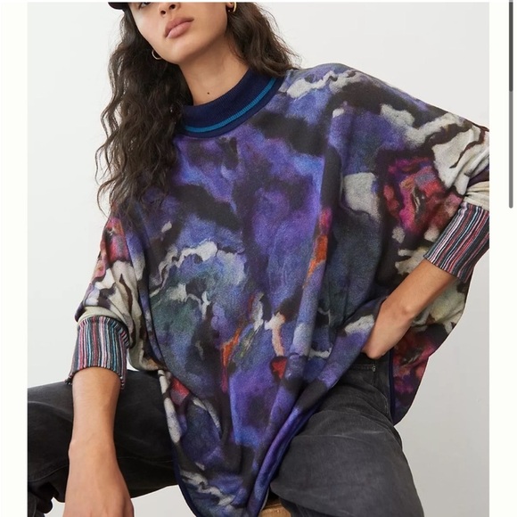 Anthropologie Conditions Apply Kavita Abstract Turtleneck Poncho Sweater - Picture 1 of 9